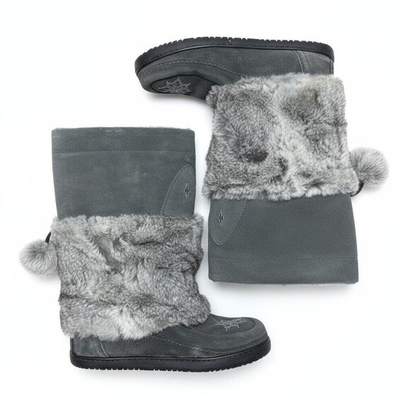 Manitobah Mukluks Boots Womens 9 Gray Suede & Fur Beaded Winter READ DESCRIPTION - Picture 1 of 9